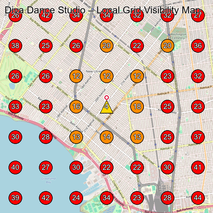 Diva Dance Studio GeoGrid visibility map for Dance School in Brooklyn